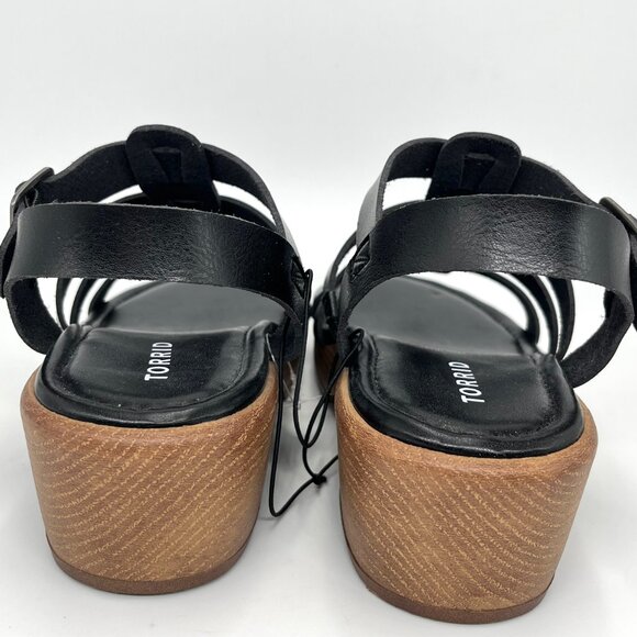 New Torrid Black Wood Fisherman Block Heel Sandals - Size 8WW - Picture 6 of 10